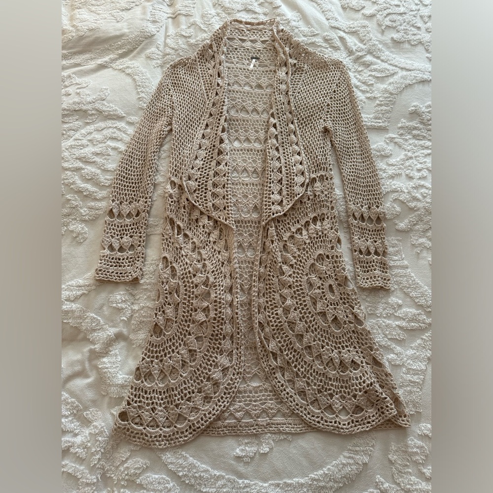Free People Lace Knit Cardigan in Cream